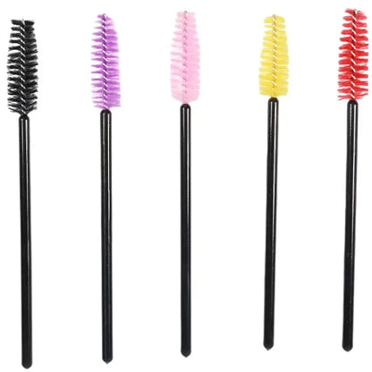 Set of 50 disposable Blushimmer crystal eyelash and eyebrow brushes with diamond handles and mascara wands for lash extensions.
