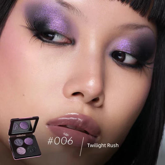 Blushimmer Kaleidos Glitter Eyeshadow Palette with four vibrant, high-pigment shimmer and glitter eye shadows for makeup looks.