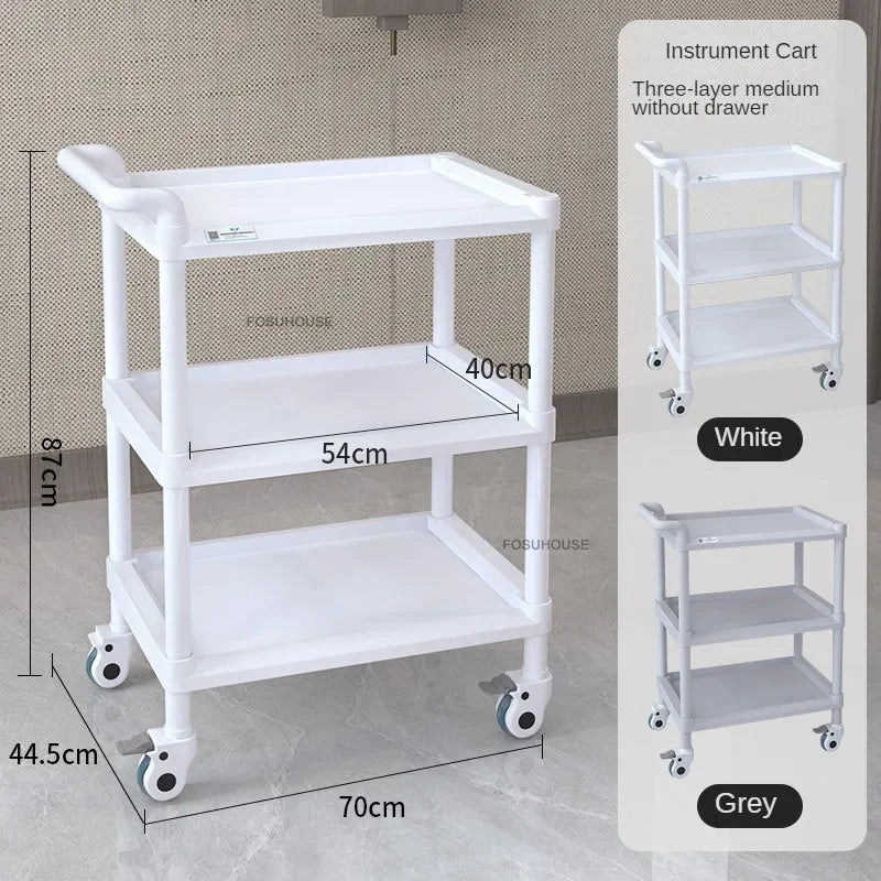 European Plastic Salon Trolleys with Wheels Auxiliary Tool Cart Designer Salon Furniture Beauty Salon Instrument Equipment Shelf