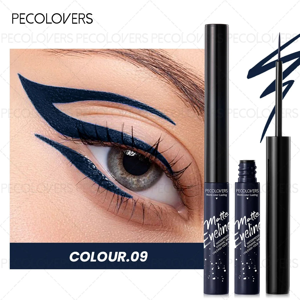 Colorful liquid eyeliner by Blushimmer with precise tip, waterproof, quick-drying, high pigment for holiday party makeup.