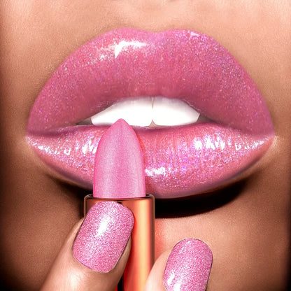 Blushimmer rose smoke powder with glossy velvet finish, waterproof and anti-fouling, designed for shiny, durable lips.