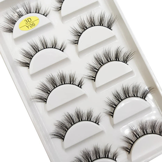 Five pairs of Blushimmer 3D mink false eyelashes with soft wispy, fluffy design, featuring nine styles for natural beauty and makeup.