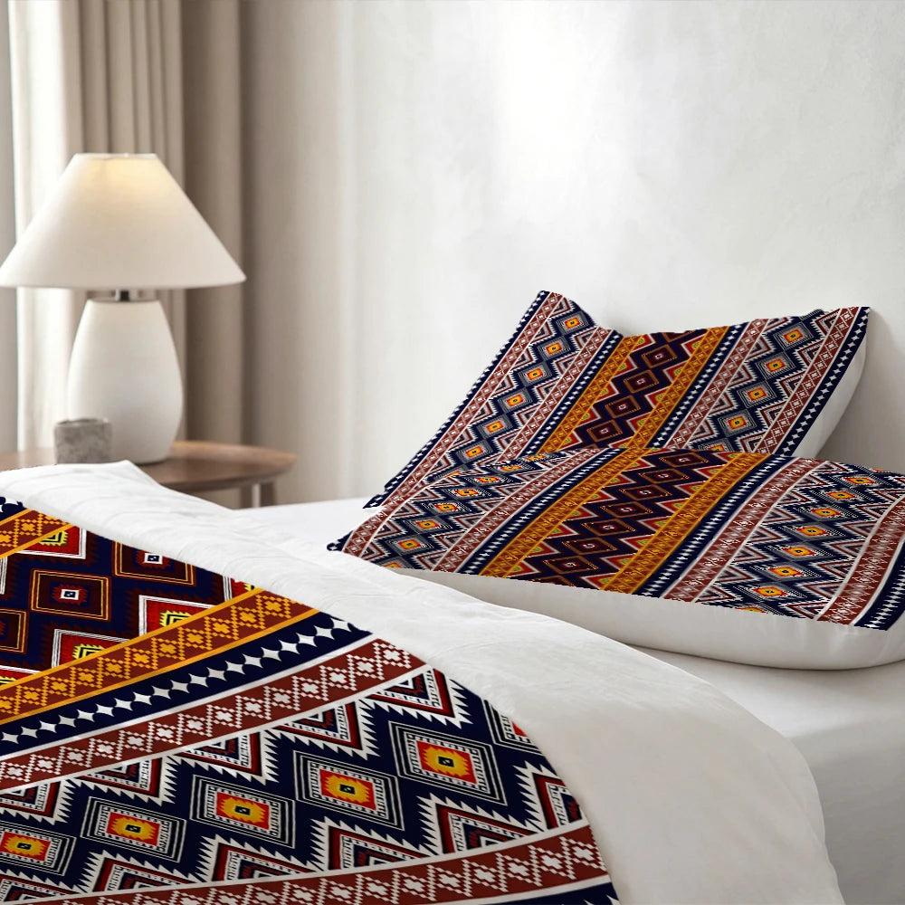 High-Definition Digital Printed Bedding Set, Ethnic Style Geometric Pattern Duvet Cover Set, Large Floral Print Duvet Cover Set, Includes 1 Duvet Cover + 2 Pillowcases, Suitable for Bedroom, Guest Room, Home Decoration, Polye