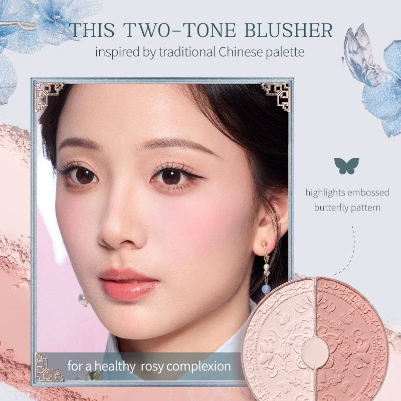 Blushimmer Flower Knows Butterfly Cloud Collar Collection Rouge Box with highlighting and blush duo powder in 6g, featuring brightening shades