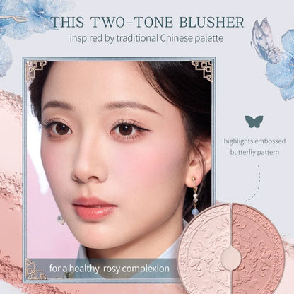 Blushimmer Flower Knows Butterfly Cloud Collar Collection Rouge Box with highlighting and blush duo powder in 6g, featuring brightening shades