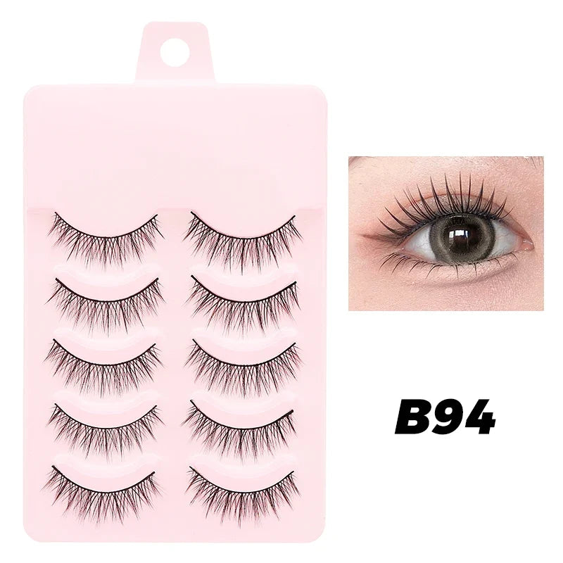 Blushimmer DINGSEN fake anime eyelashes with five pairs of natural-looking, clear band manga eyelash extensions for daily makeup.