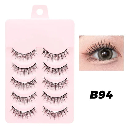 Blushimmer DINGSEN fake anime eyelashes with five pairs of natural-looking, clear band manga eyelash extensions for daily makeup.