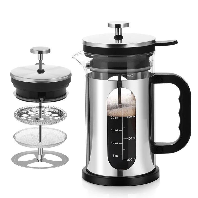 1000ml French Press Coffee Maker Durable Glass Coffee Pot with Reusable Filters Heat-resistant Household Coffee Bar Accessories