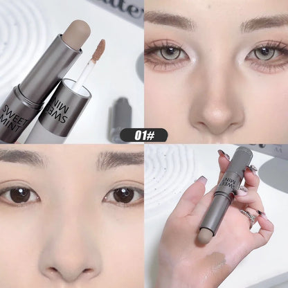 Blushimmer dual-end liquid bronzer and concealer pencil with contouring and nose shadow application for face brightening and shaping.
