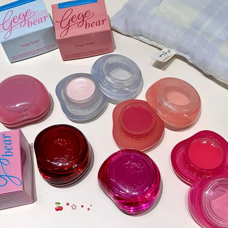 Canned Jelly Mirror Lipstick Peach Pink Lip Cheek Dual-use Cream Solid Lip Gloss Lasting Moisturizing Rouge Blush Korean Makeup