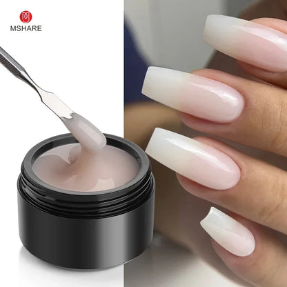 Blushimmer MSHARE 50ml pink gel builder for nail extension, UV and LED self-leveling gel, free from TPO, natural nail construction.