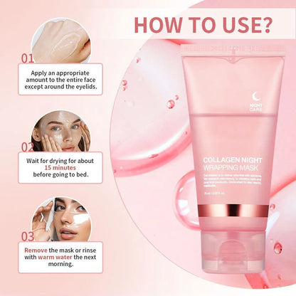 Collagen Night Peel Off Mask Moisturizing Hydrating Night Mask Brighten & Even Skin Tone Balance Oil & Water Tender Skin 75ml
