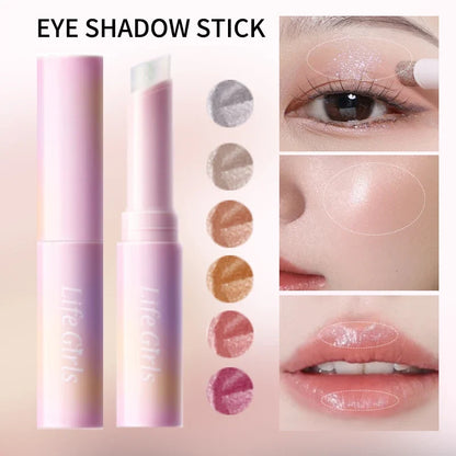 Water-Gel Eyeshadow Stick Is a Single-Swipe Makeup Highlighter Eyeshadow Stick with a Pearlescent Shimmer in Various Colors. Glowing Highlighter Eyeshadow Stick Is a Stick That Can Be Used on Both Eyebrows. The Waterproof Eff