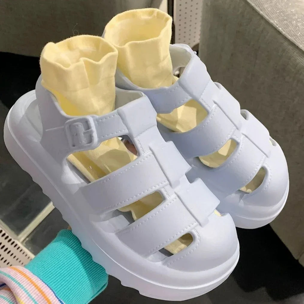 Women Chunky Platform Roman Style Sandals 2025 Summer Soft Shoes Elegant Fashion Woman Closed Toe Non-Slip Beach Slides Sandals
