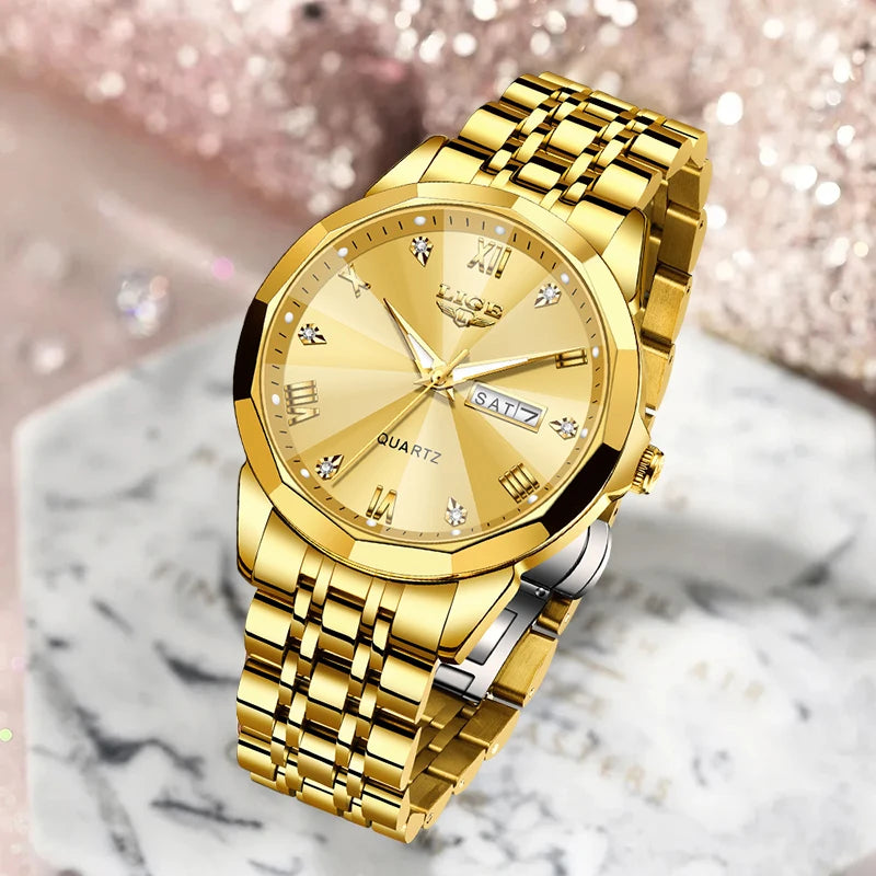 LIGE women's quartz waterproof fashion wristwatch with casual sport and military style, featuring a sleek design and top brand quality.