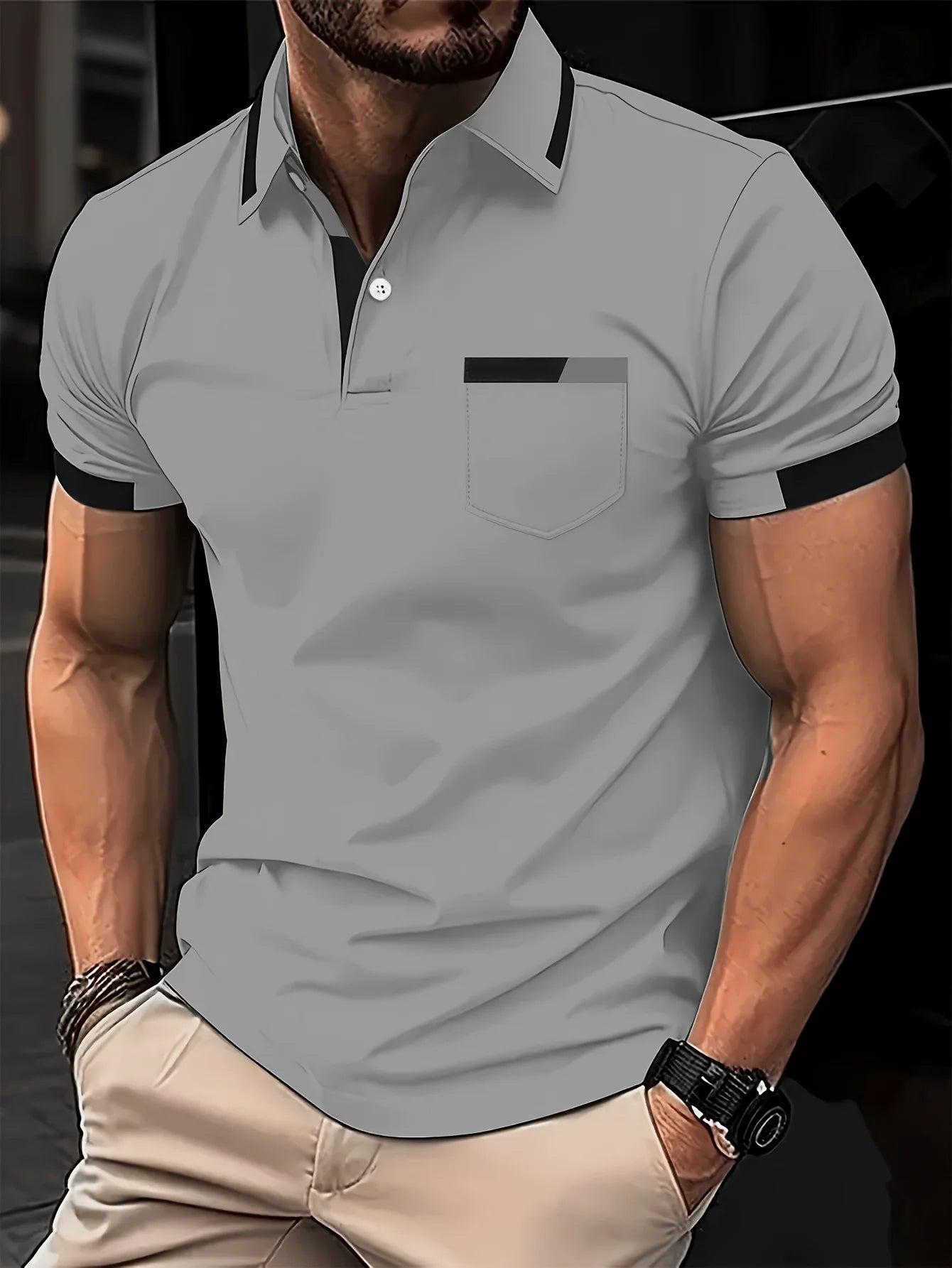 Men's Summer Casual Color-Blocked Polo Shirt, Mature and Elegant Men's Polo Shirt, Suitable for Workplace Business and Outings
