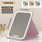 Blushimmer 3-color dimmable LED makeup mirror with touch screen, foldable design for travel and home use, rechargeable tabletop mirror