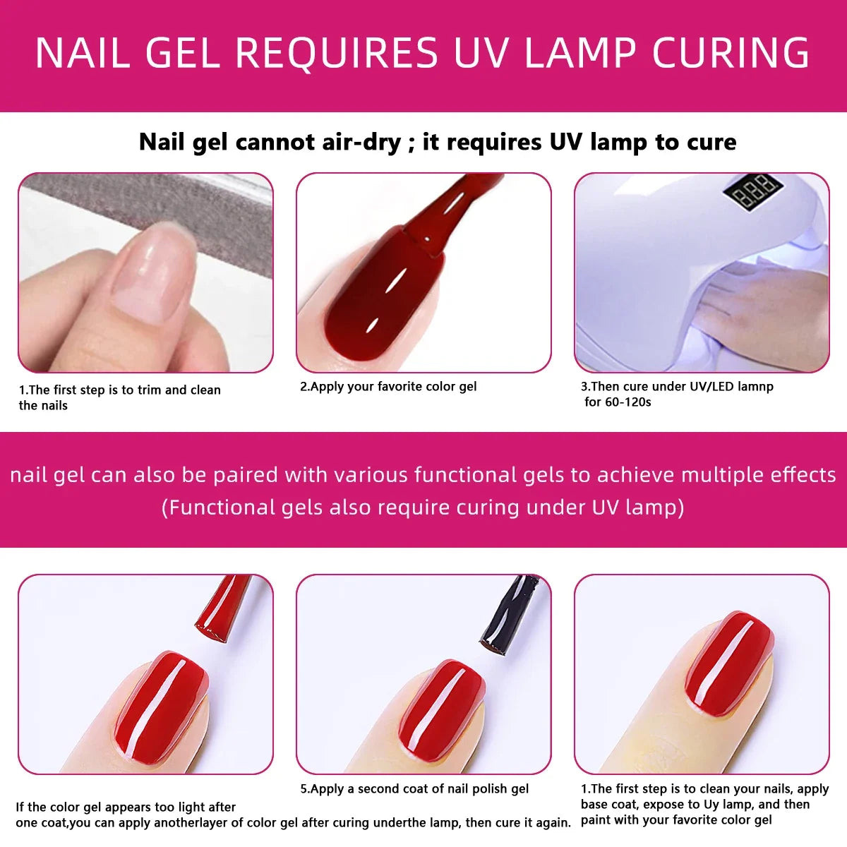 Blushimmer Faandin 7ml red gel nail polish bottle with high saturation, quick-drying UV lamp safe, alcohol-free, easy to use at home.
