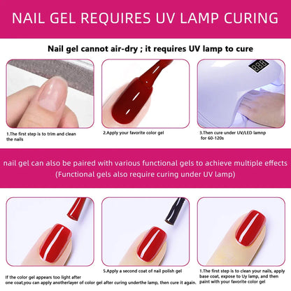 Blushimmer Faandin 7ml red gel nail polish bottle with high saturation, quick-drying UV lamp safe, alcohol-free, easy to use at home.