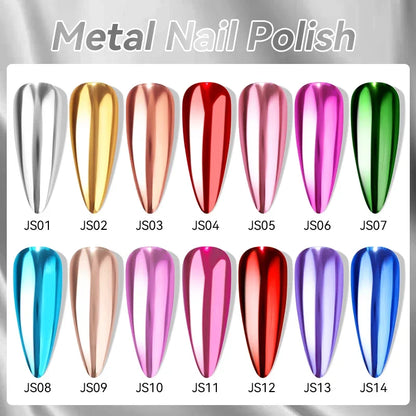 Blushimmer LilYCute 7ml metallic mirror nail polish in red and purple shades, showcasing a shiny, reflective finish on nails.