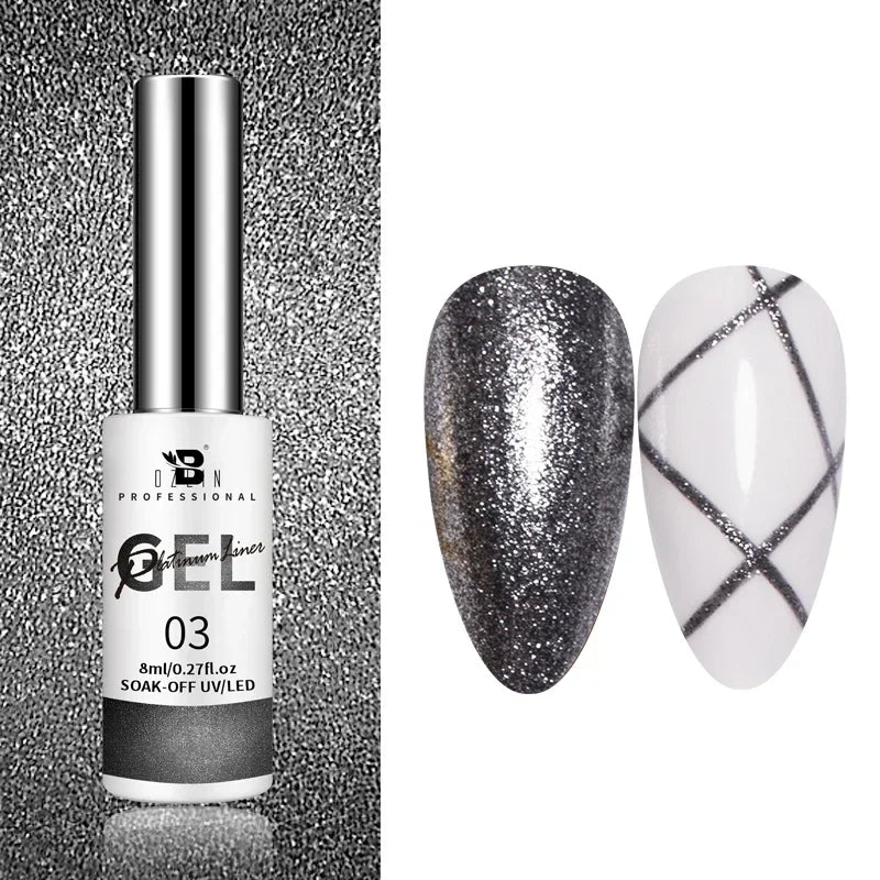Blushimmer 5ML metallic gel polish in gold and silver with chrome mirror finish, UV LED semi-permanent nail art gel.
