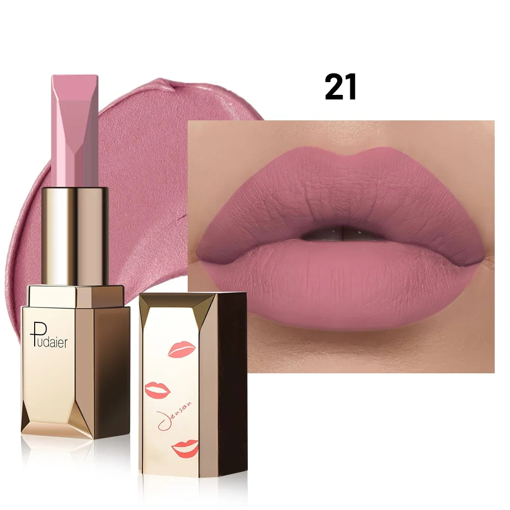 Blushimmer matte velvet lipstick in a smooth, high-pigment shade with long-lasting, non-drying formula and stain resistance.