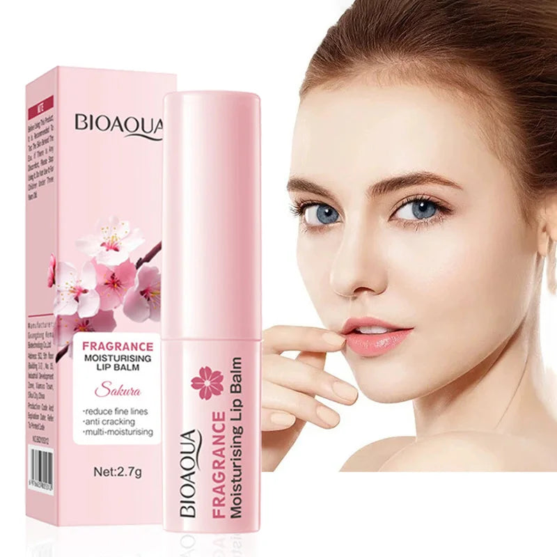 Blushimmer BIOAQUA Sakura Lipstick set with cherry blossom design, moisturizing and brightening lip balm for nourishing lips