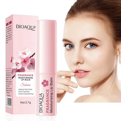 Blushimmer BIOAQUA Sakura Lipstick set with cherry blossom design, moisturizing and brightening lip balm for nourishing lips