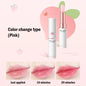Blushimmer Honey Peach Lip Balm and Color Change Lipstick showing moisturized, plump lips with a natural peach tint.