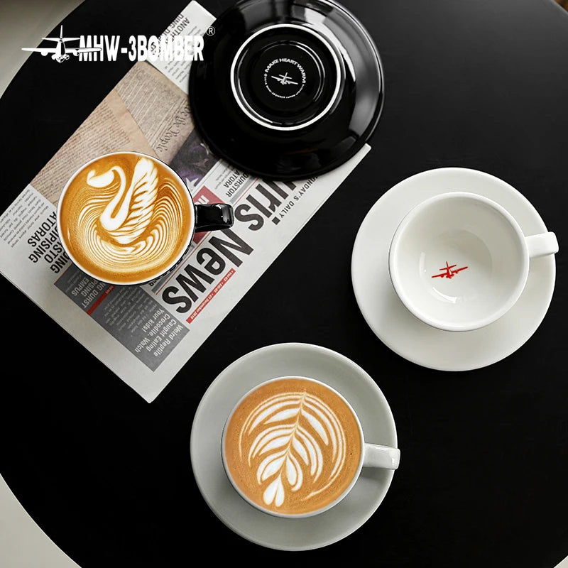 MHW-3BOMBER Coffee Cups Classic Latte Art Cups with Saucer 280ml Tea Cup Ceramic Espresso Mug Kitchen Bar Coffee Accessories