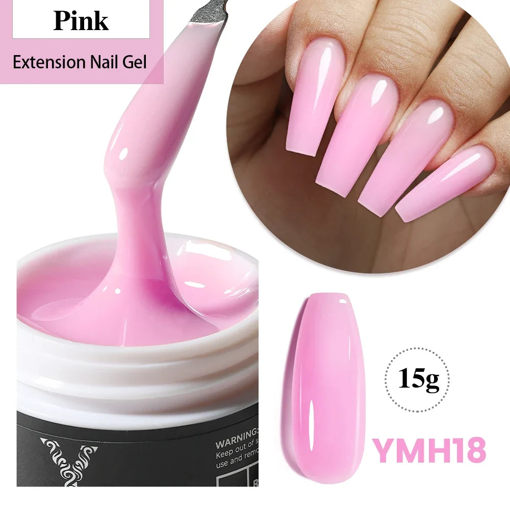Blushimmer Yokefellow 15g nude pink clear gel extension nail polish with UV and LED soaking off acrylic gel varnish.