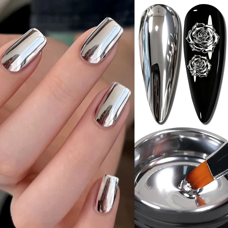 Blushimmer 5ML metallic nail gel polish in gold and silver chrome mirror finish with french UV and LED semi-permanent gel effect.