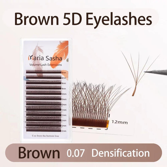 Maria Brown 5D W Shape Type Eyelash Extensions by Blushimmer featuring colorful, lightweight, natural-looking eyelash design.
