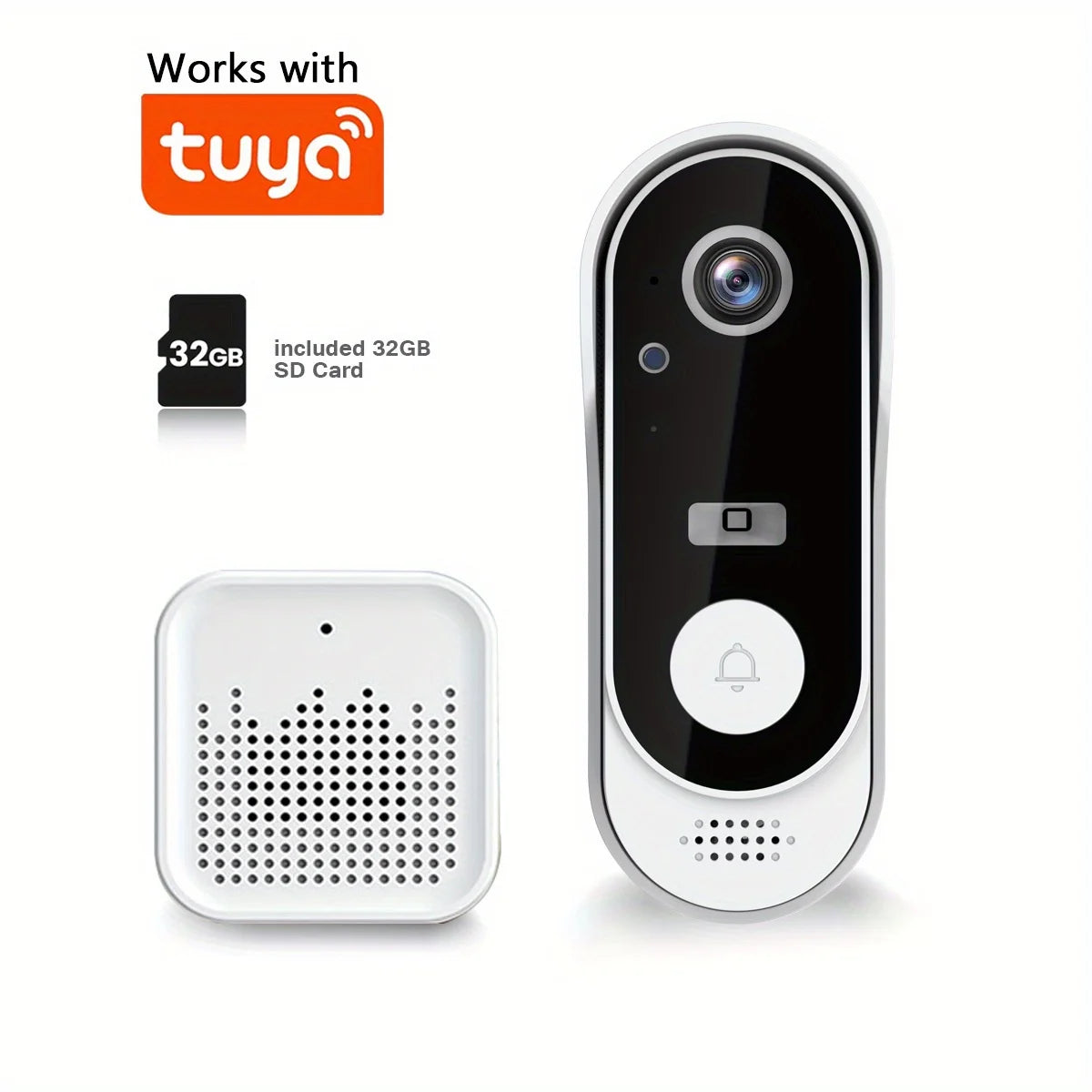 Tuya WiFi Video Doorbell - 2-Way Audio, Outdoor 1080P HD, SD+Cloud Storage, Motion Detection, Easy Setup & Live Alerts