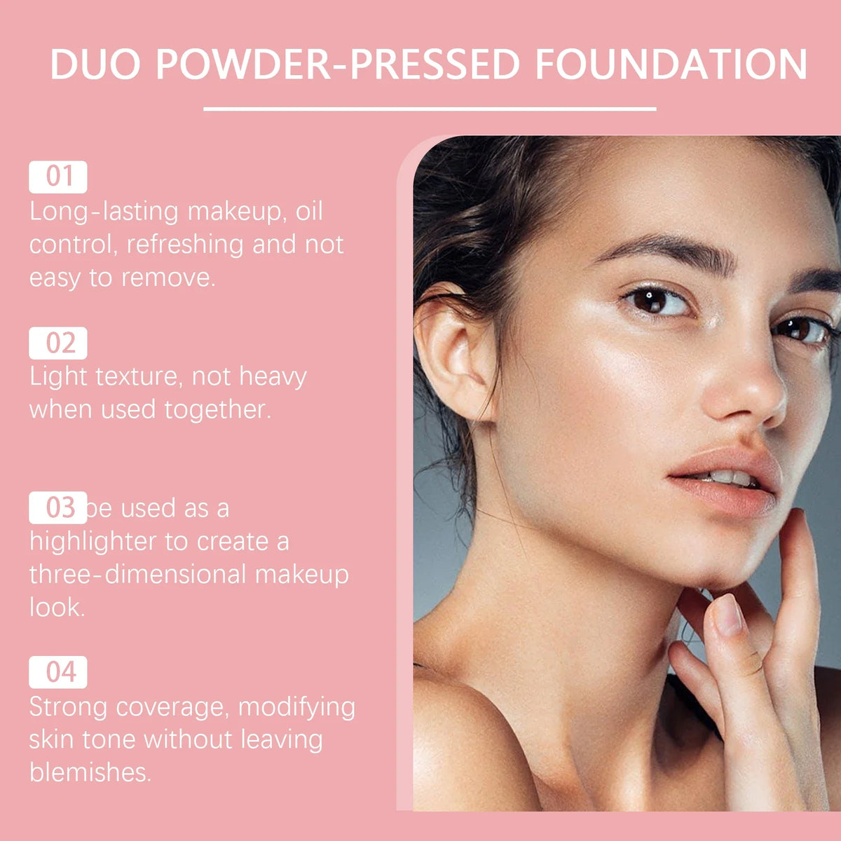 Blushimmer full coverage pressed powder foundation with oil control, brightening, waterproof finish, and flawless face makeup setting.