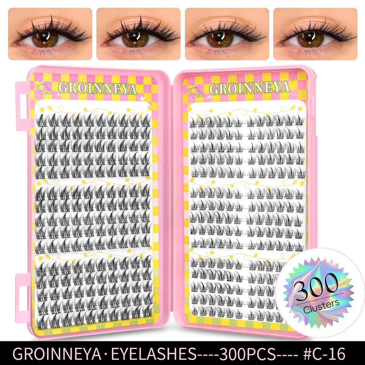 Blushimmer GROINNEYA eyelash clusters, 320 pcs natural eyelash extension tray with mixed volume lash clusters.