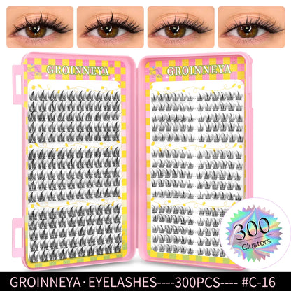 Blushimmer GROINNEYA eyelash clusters, 320 pcs natural eyelash extension tray with mixed volume lash clusters.