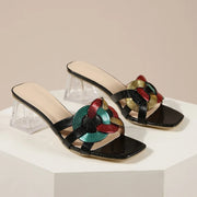 Summer Sandals for Women 2026 New Style Square Toe Mid-Heel Transparent Heel Strappy Woven Shoes