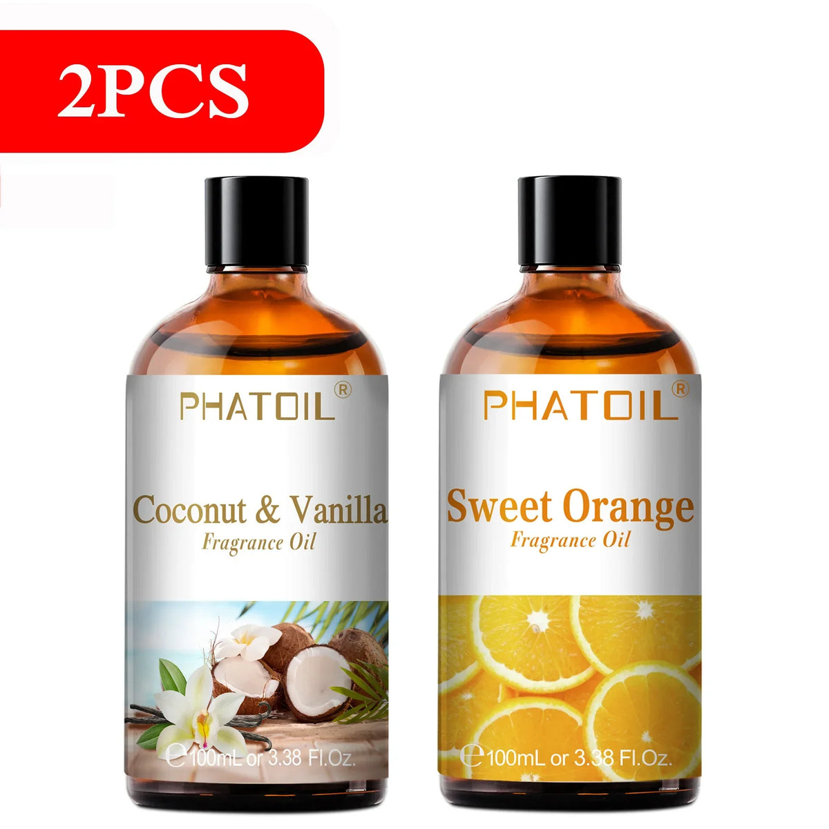 Blushimmer PHATOIL 100ml aromatherapy fragrance oil set with coconut, vanilla, strawberry, cherry, and lemon scents for diffuser or candle making.