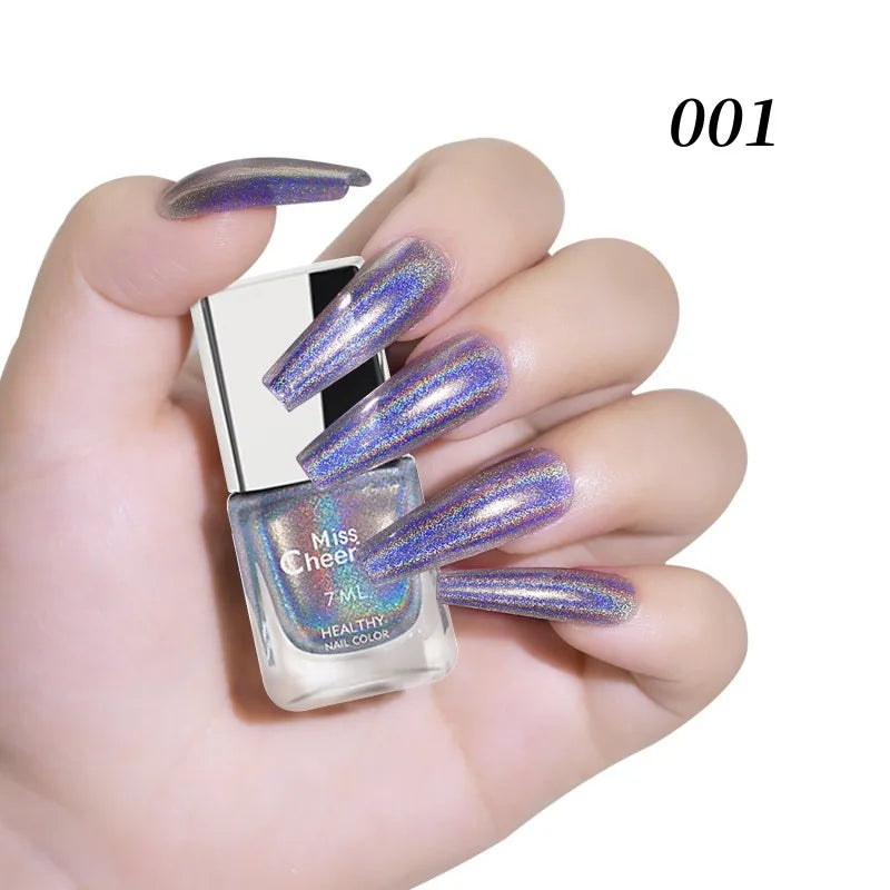Rainbow Sparkle Holographic Nail Polish by Blushimmer, 7ml multichrome laser glitter lacquer with quick-dry formula for professional nail art