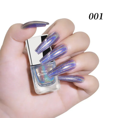 Rainbow Sparkle Holographic Nail Polish by Blushimmer, 7ml multichrome laser glitter lacquer with quick-dry formula for professional nail art