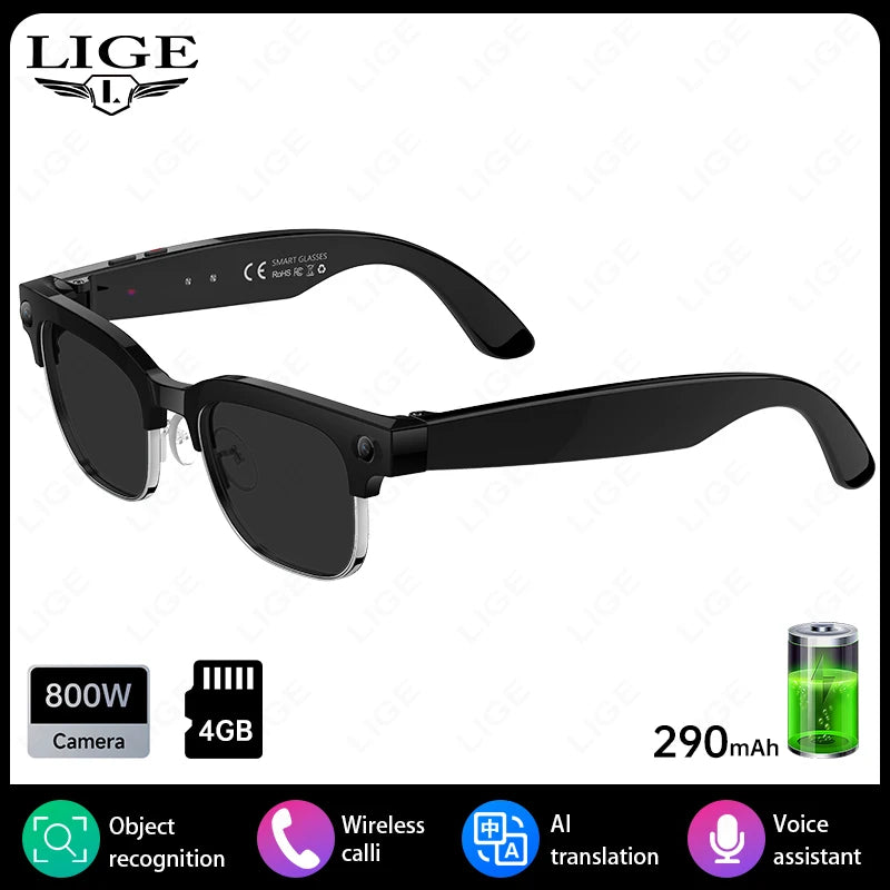Smart Glasses AI 8 Million Pixels Recording Videos Photo Recognition Answer Translation 290mAh IP66 Waterproof Bluetooth Glasses