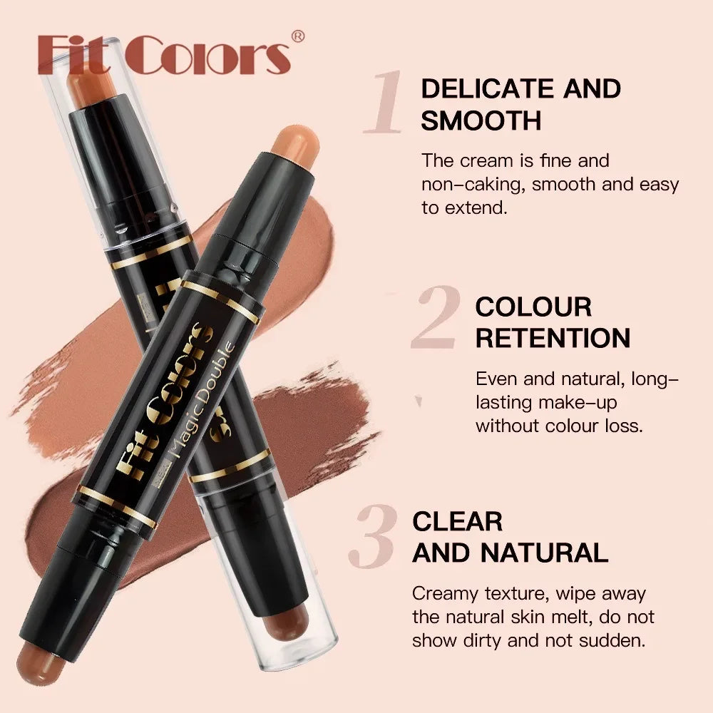 Blushimmer double-head highlight and shadow stick for face contouring, foundation, and concealer in sleek cosmetic design.