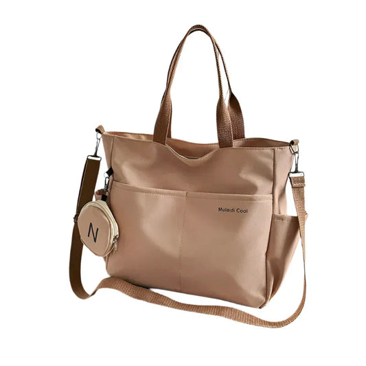 LPO women's khaki Oxford tote crossbody shoulder handbag with structured design and top handle for versatile carrying.