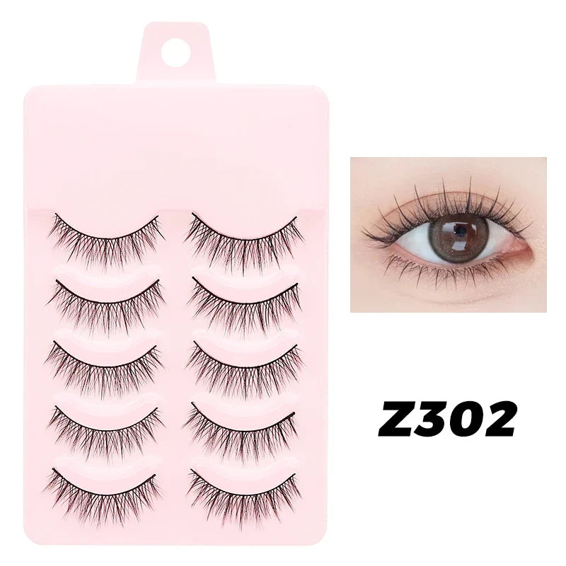 Blushimmer DINGSEN Fake Anime Eyelashes with clear band, 5 pairs of natural daily manga style little devil lashes.