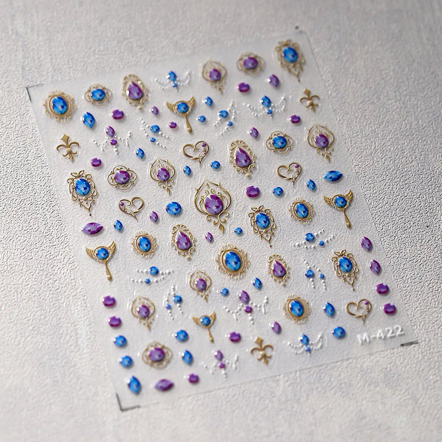 Colorful Cat's Eye 5D gradient European love heart gem wing nail art stickers with geometric shapes, self-adhesive manicure decals by Blushimmer.