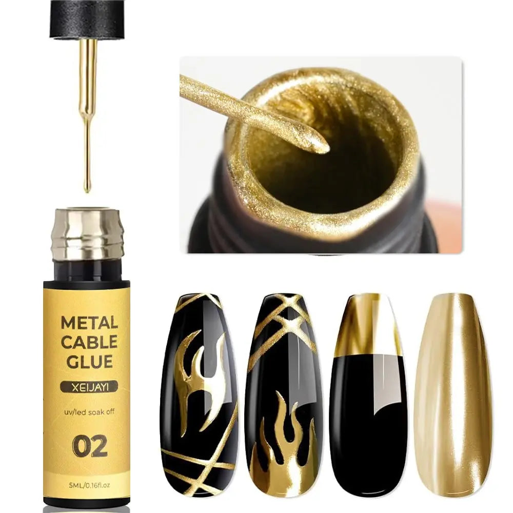 Blushimmer metallic gel nail polish in silver, gold, and rose shades with a mirror finish, ideal for UV nail art and semi-permanent manicures.