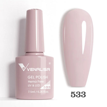 Blushimmer Venalisa HEMA TPO free glitter nail gel polish in pink nude, full coverage soak-off UV LED French nail design