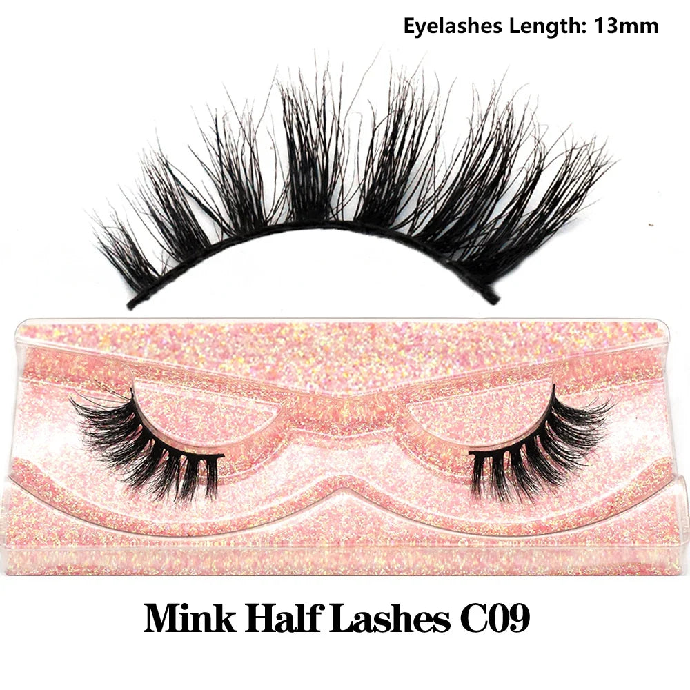 Blushimmer 3D Mink Fluffy Half False Eyelashes natural soft lightweight strip lashes with clear band and short length for eye extension