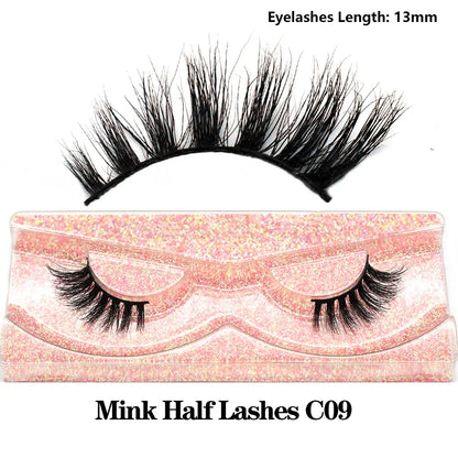 Blushimmer 3D Mink Fluffy Half False Eyelashes natural soft lightweight strip lashes with clear band and short length for eye extension